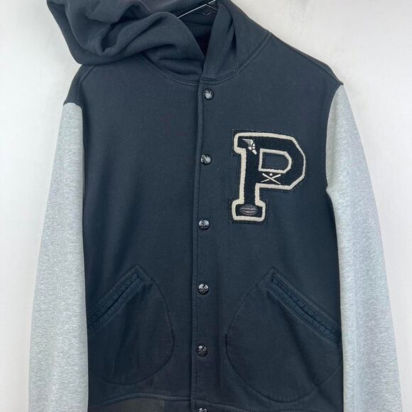Polo Ralph Lauren P Wing 67 Baseball Varsity Jacket Hoodie Rugby Black Size L - Picture 2 of 8